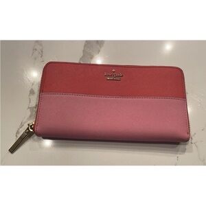 kate spade two-tone coral and blush zip-around wallet
